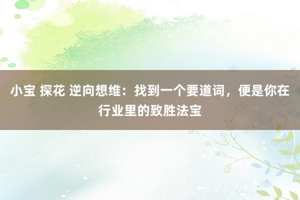 小宝 探花 逆向想维：找到一个要道词，便是你在行业里的致胜法宝