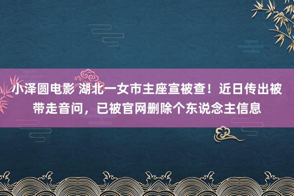 小泽圆电影 湖北一女市主座宣被查！近日传出被带走音问，已被官网删除个东说念主信息