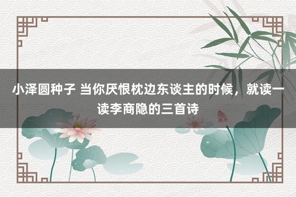 小泽圆种子 当你厌恨枕边东谈主的时候，就读一读李商隐的三首诗