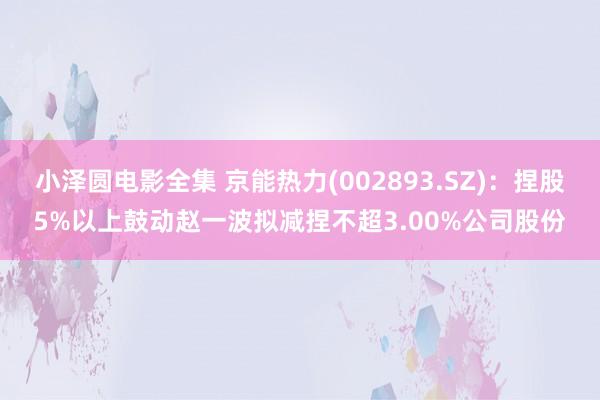 小泽圆电影全集 京能热力(002893.SZ)：捏股5%以上鼓动赵一波拟减捏不超3.00%公司股份