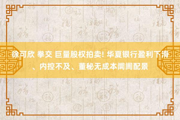 徐可欣 拳交 巨量股权拍卖! 华夏银行盈利下滑、内控不及、董秘无成本阛阓配景