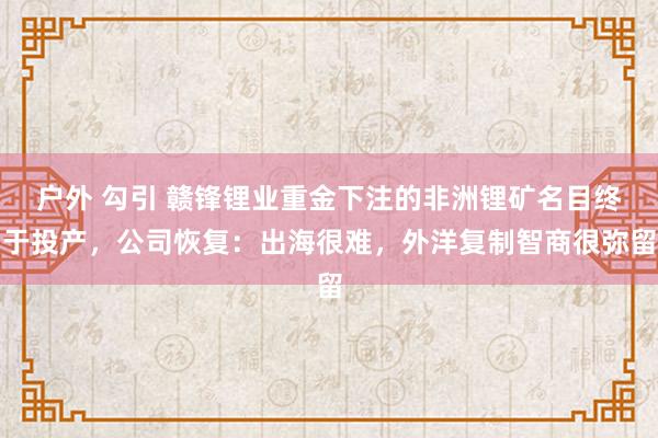 户外 勾引 赣锋锂业重金下注的非洲锂矿名目终于投产，公司恢复：出海很难，外洋复制智商很弥留